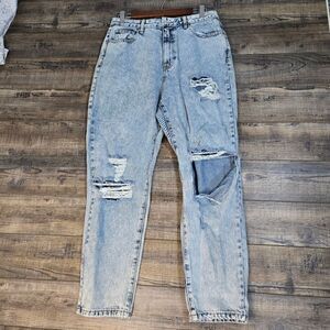 White Fox Distressed Baggy Super High Waist Jeans Size Xl Light wash